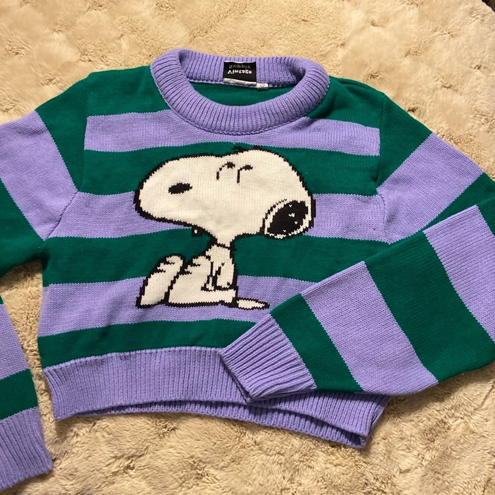 Vintage supply size small snoopy, crop knit striped sweater